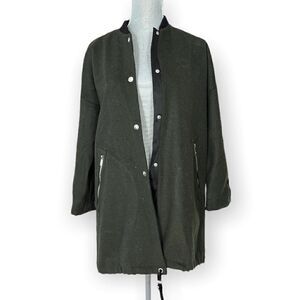 Topshop Long Dark Green and Black Varsity Jacket Size 4